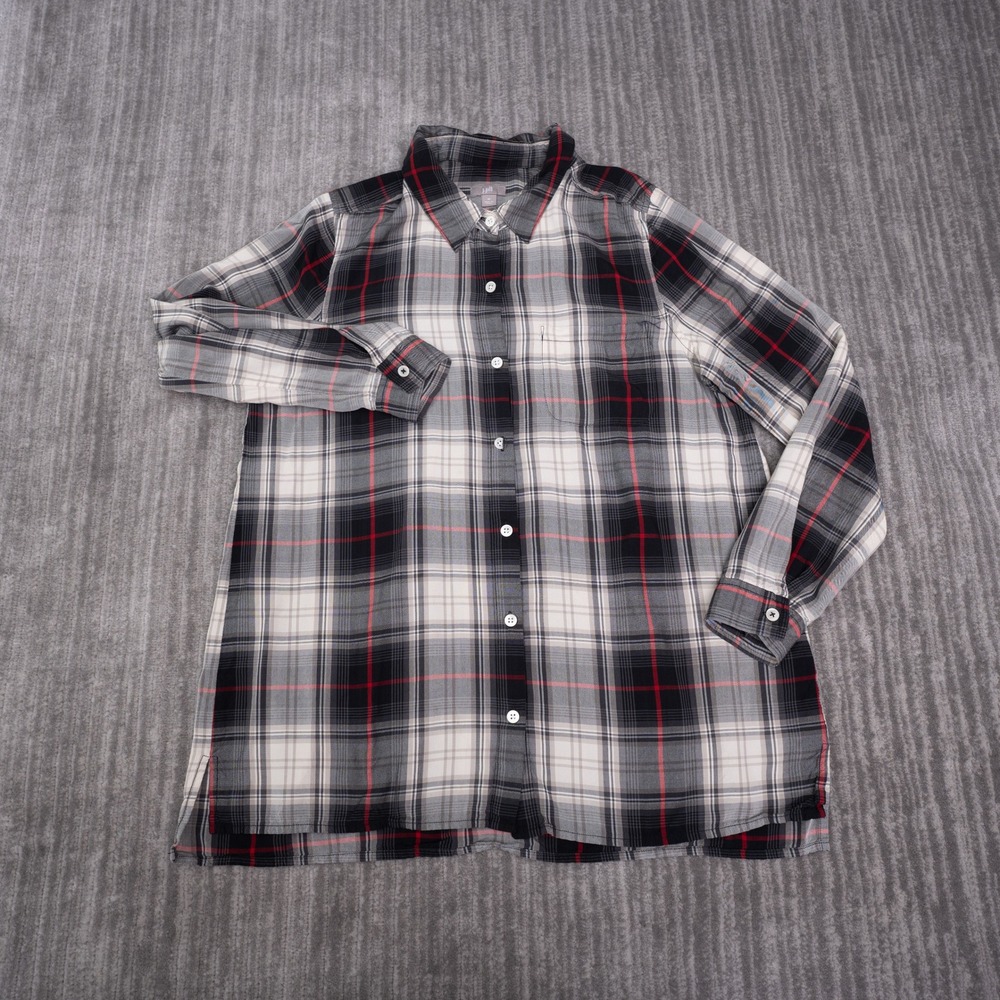 J. Jill Button Down Shirt Womens M Black Plaid Good Long Sleeve Rayon Top